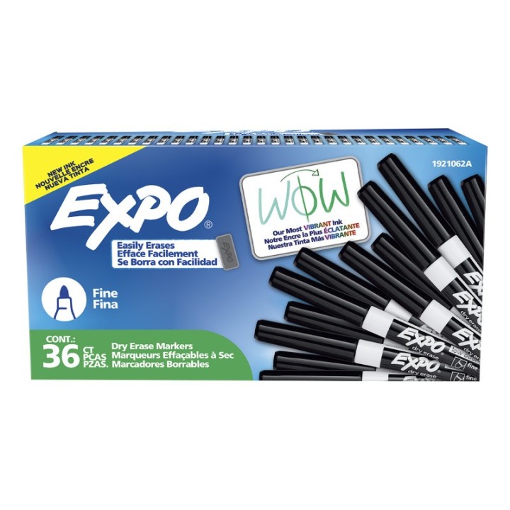EXPO® Low Odor Dry Erase Markers, Fine Tip, Black, 36 Count