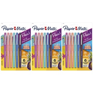 Paper Mate® Flair Felt Tip Pens, Medium Point (0.7mm), Tropical Colors, 6 Per Pack, 3 Packs