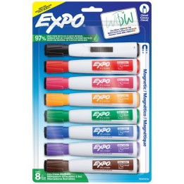 EXPO® Magnetic Dry Erase Markers with Eraser, Chisel Tip, Assorted Colors, 8-Count