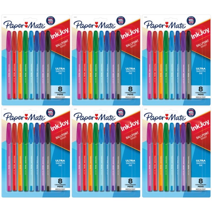 Paper Mate® InkJoy 100ST Ballpoint Pens, Medium Point, Assorted Ink, 8 Per Pack, 6 Packs