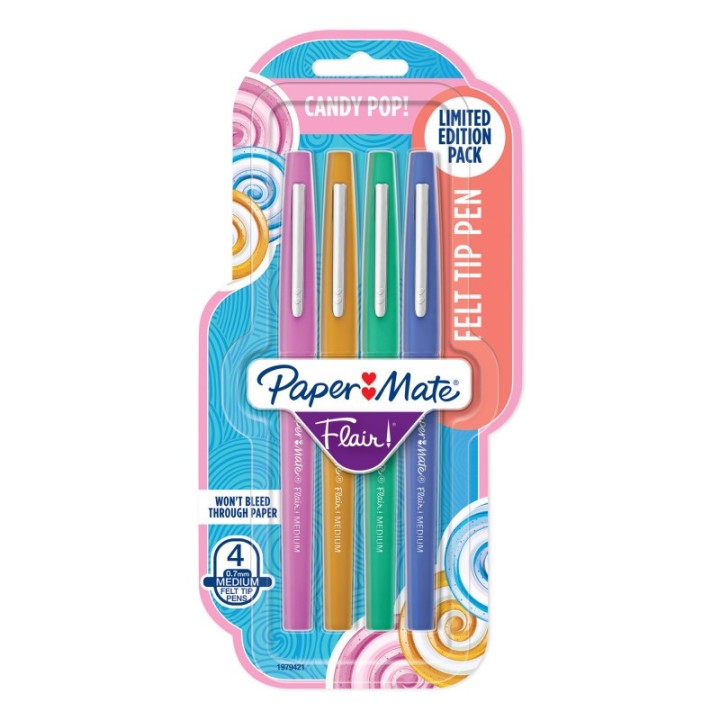 Paper Mate® Flair Felt Tip Pens, Medium Point, Candy Pop Pack, 4 Count