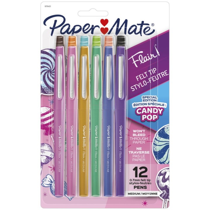 Paper Mate® Flair Felt Tip Pens, Medium Point, Candy Pop Pack, 12 Count