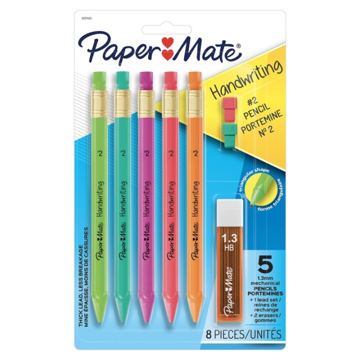 Paper Mate® Handwriting Triangular Mechanical Pencil Set with Lead & Eraser Refills, 1.3mm, 5 Count