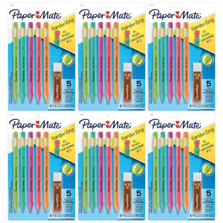 Paper Mate® Handwriting Triangular Mechanical Pencil Set with Lead & Eraser Refills, 1.3mm, 5 Per Pack, 6 Packs