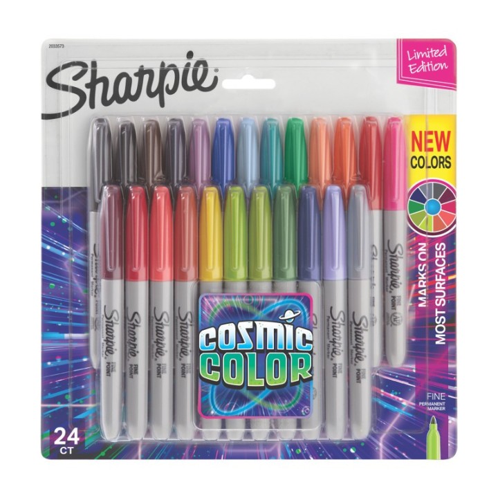 Sharpie® Permanent Markers, Fine Point, Cosmic Color, 24 Count