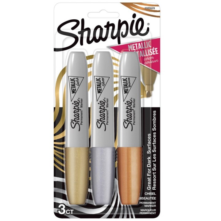 Sharpie® Metallic Permanent Markers, Chisel Tip, Assorted Colors, 3 Count