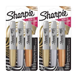 Sharpie® Metallic Permanent Markers, Chisel Tip, Assorted Colors, 3 Per Pack, 2 Packs