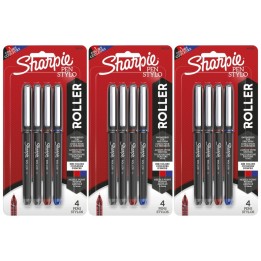 Sharpie® RollerBall® Pen, Needle Point (0.5mm) Precision Pen, Assorted Colors, 4 Per Pack, 3 Packs
