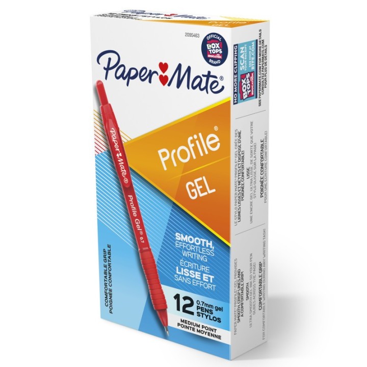 Paper Mate® Gel Pen, Profile Retractable Pen, 0.7mm, Red, 12 Count