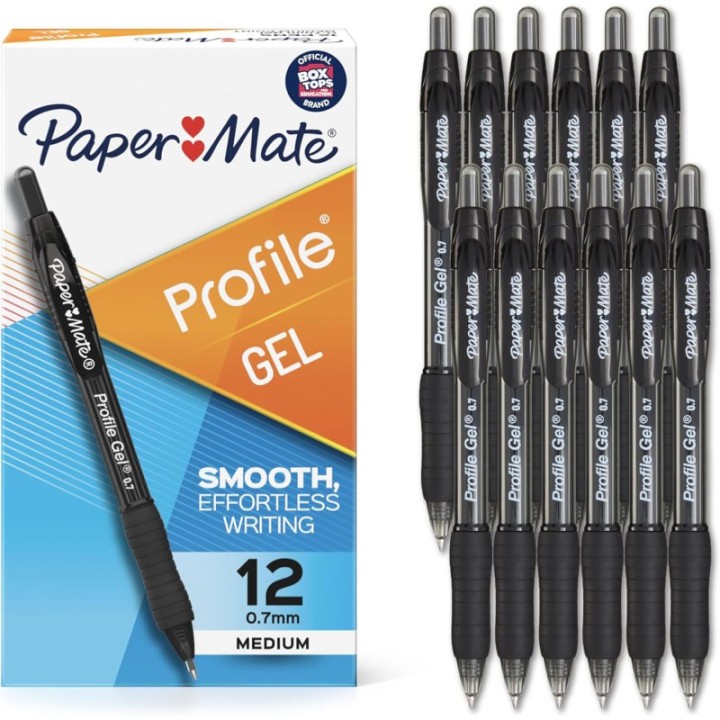 Paper Mate® Gel Pen, Profile Retractable Pen, 0.7mm, Black, 12 Count