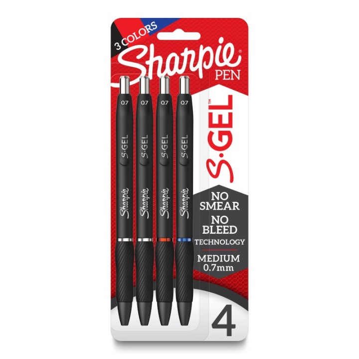 Sharpie® S-Gel Gel Pens, Medium Point (0.7mm), Assorted Colors, 4 Count