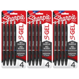 Sharpie® S-Gel Gel Pens, Medium Point (0.7mm), Assorted Colors, 4 Per Pack, 3 Packs