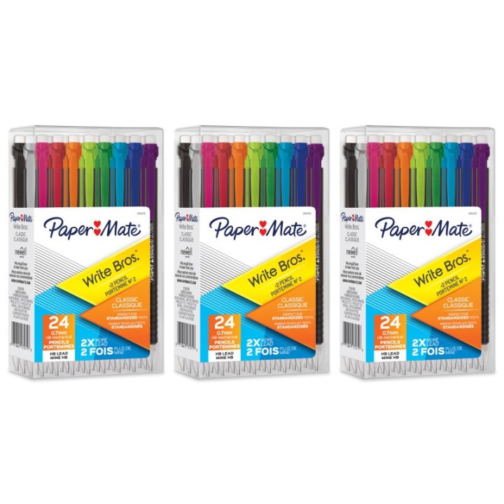 Paper Mate® Write Bros® Mechanical Pencil, 0.7mm, Assorted, 24 Per Pack, 3 Packs