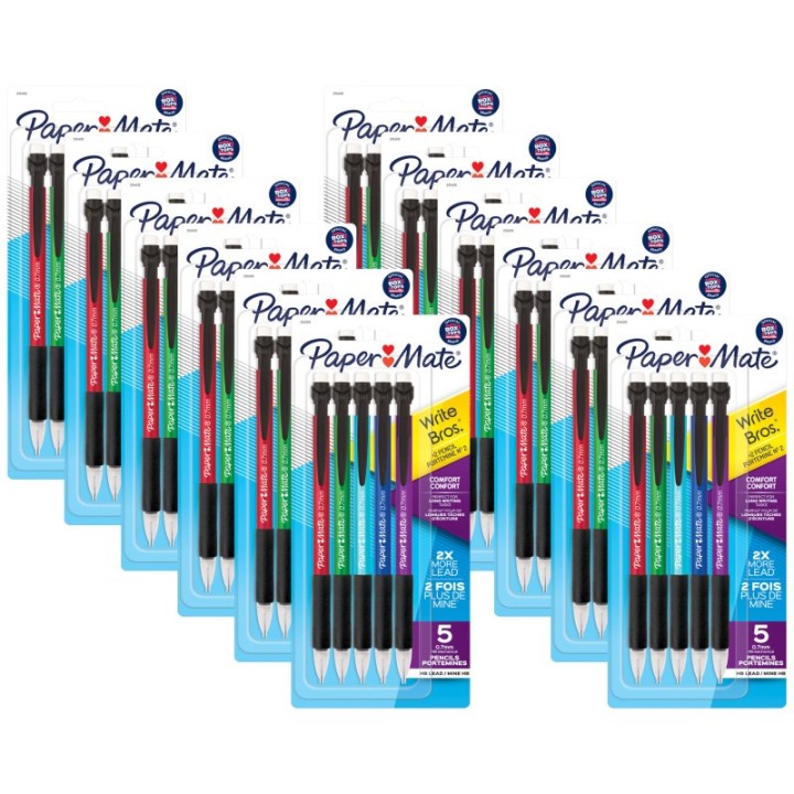 Paper Mate® Write Bros® Comfort Mechanical Pencil, 0.7mm, Assorted, 5 Per Pack, 12 Packs