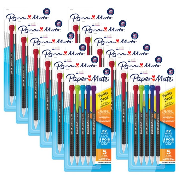 Paper Mate® Write Bros® Mechanical Pencil, 0.7mm, Assorted, 5 Per Pack, 12 Packs