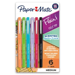Paper Mate® Flair, Scented Felt Tip Pens, Assorted Sunday Brunch Scents & Colors, 0.7mm, 6 Count