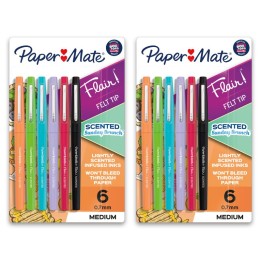 Paper Mate® Flair, Scented Felt Tip Pens, Assorted Sunday Brunch Scents & Colors, 0.7mm, 6 Per Pack, 2 Packs
