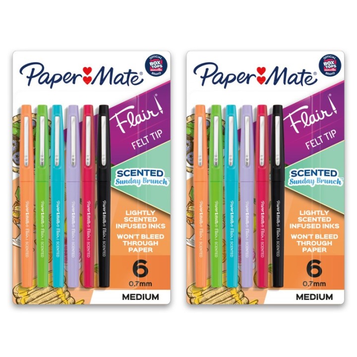 Paper Mate® Flair, Scented Felt Tip Pens, Assorted Sunday Brunch Scents & Colors, 0.7mm, 6 Per Pack, 2 Packs