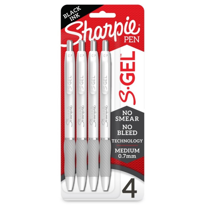 Sharpie® S-Gel, Gel Pens, Medium Point (0.7mm), Pearl White Body, Black Gel Ink Pens, 4 Count
