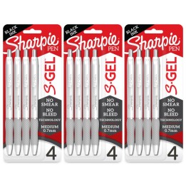 Sharpie® S-Gel, Gel Pens, Medium Point (0.7mm), Pearl White Body, Black Gel Ink Pens, 4 Per Pack, 3 Packs