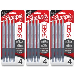 Sharpie® S-Gel, Gel Pens, Medium Point (0.7mm), Frost Blue Body, Black Gel Ink Pens, 4 Per Pack, 3 Packs