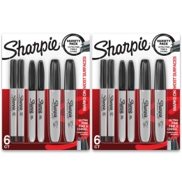 Sharpie® Permanent Markers Variety Pack, Fine, Ultra-Fine, & Chisel-Point Markers, Black, 6 Per Pack, 2 Packs