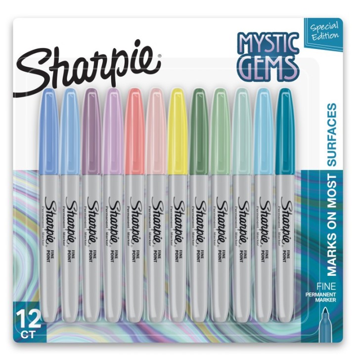 Sharpie® Permanent Markers, Fine Point, Mystic Gem Colors, 12 Count