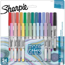 Sharpie® Permanent Markers, Ultra Fine Point, Mystic Gem Colors, 24 Count