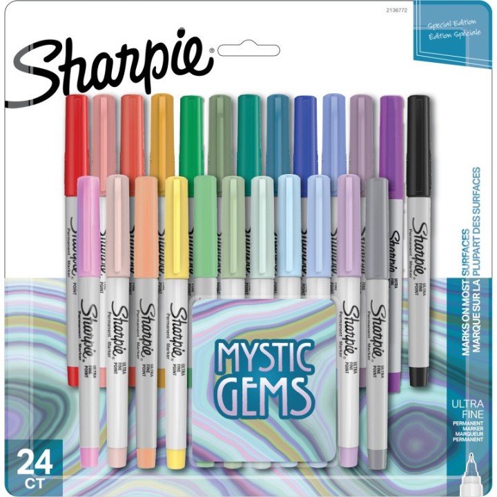Sharpie® Permanent Markers, Ultra Fine Point, Mystic Gem Colors, 24 Count