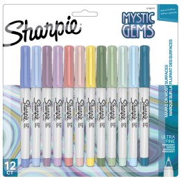 Sharpie® Permanent Markers, Ultra Fine Point, Mystic Gem Colors, 12 Count