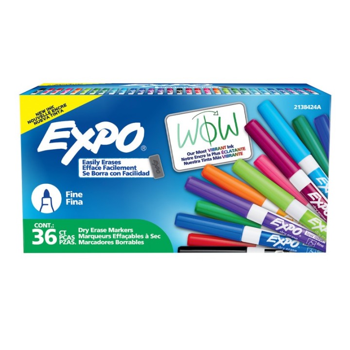 EXPO® Dry Erase Markers, Whiteboard Markers with Low Odor Ink, Fine Tip, Assorted Vibrant Colors, 36 Count