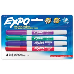 EXPO® Dry Erase Markers, Whiteboard Markers with Low Odor Ink, Fine Tip, Assorted Vibrant Colors, 4 Count