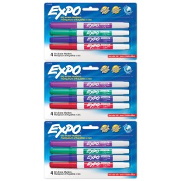 EXPO® Dry Erase Markers, Whiteboard Markers with Low Odor Ink, Fine Tip, Assorted Vibrant Colors, 4 Per Pack, 3 Packs