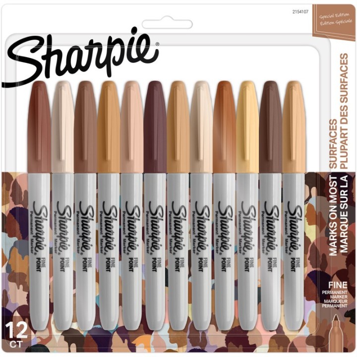 Sharpie® Permanent Markers, Portrait Colors, Fine Point, Assorted, 12 Count