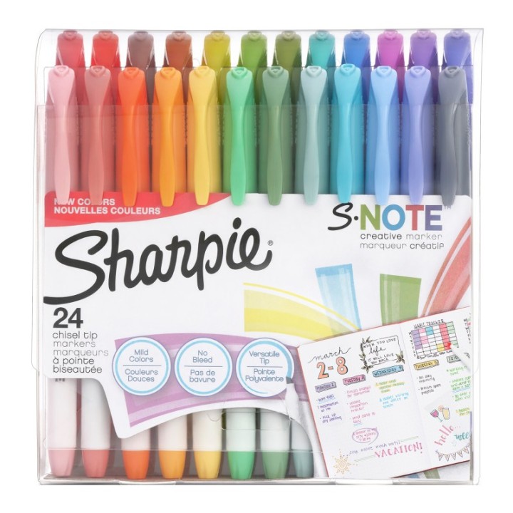 Sharpie® S-Note Creative Markers, Highlighters, Assorted Colors, Chisel Tip, 24 Count