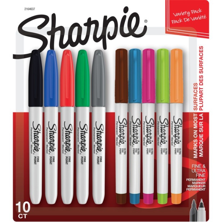 Sharpie® Fine and Ultra Fine Permanent Markers, Assorted, Pack of 10