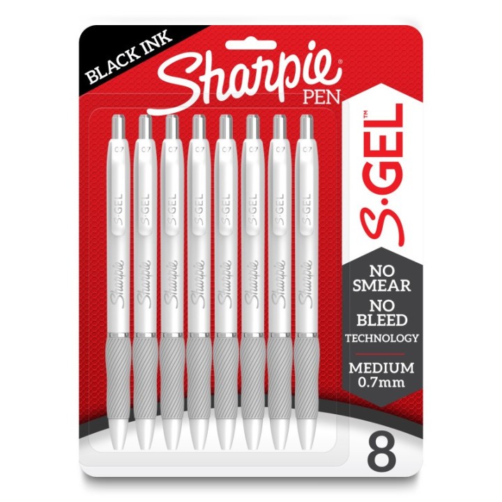 Sharpie® S-Gel, Gel Pens, Medium Point (0.7mm), Pearl White Body, Black Gel Ink Pens, 8 Count