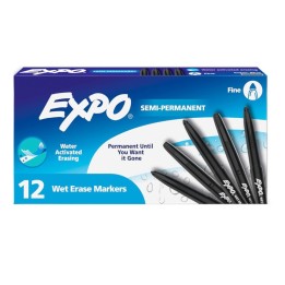 EXPO® Vis-a-Vis Wet Erase Markers, Fine Point, Black, 12 Count