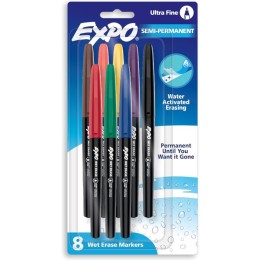 EXPO® Vis-a-Vis Wet Erase Markers, Fine Point, Assorted, 8 Count