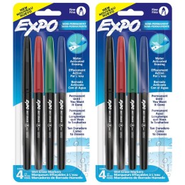 EXPO® Vis-a-Vis Wet Erase Markers, Fine Point, Assorted, 4 Per Pack, 2 Packs