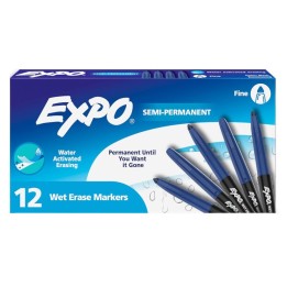 EXPO® Vis-a-Vis Wet Erase Markers, Fine Point, Blue, 12 Count