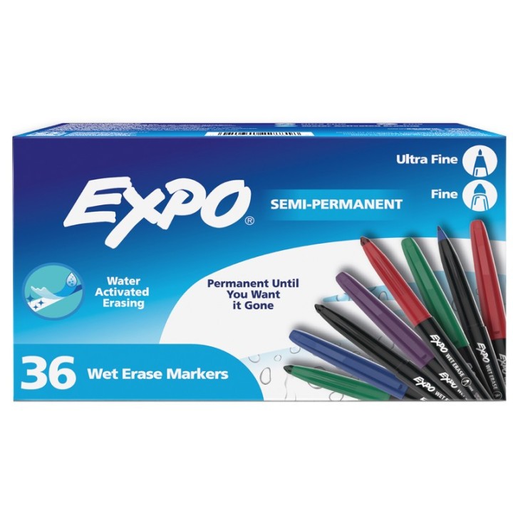 EXPO® Vis-a-Vis Wet Erase Markers, Fine & Ultra Fine Point, Assorted, 36 Count