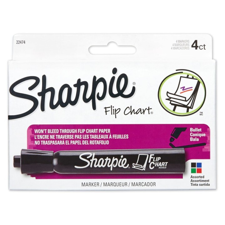 Sharpie® Flip Chart® Markers, Bullet Tip, Assorted Colors, 4 Per Pack