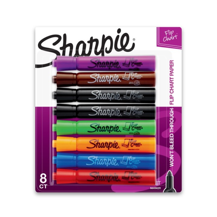 Sharpie® Flip Chart Markers, Bullet Tip, Assorted Colors, 8 Count