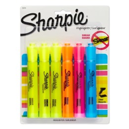 Sharpie® Tank Style Highlighters, Chisel Tip, Assorted Colors, Pack of 6