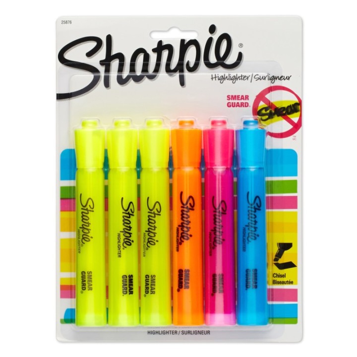 Sharpie® Tank Style Highlighters, Chisel Tip, Assorted Colors, Pack of 6