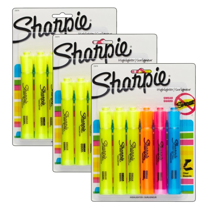 Sharpie® Tank Highlighter, Assorted Colors, 6 Per Pack, 3 Packs