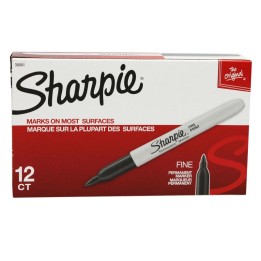 Sharpie® Fine Point Permanent Marker, Black, Box of 12