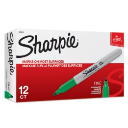 Sharpie® Fine Point Permanent Marker, Green, Box of 12