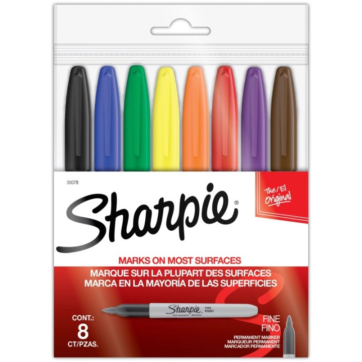 Sharpie® Fine Point Permanent Markers, Assorted, Set of 8